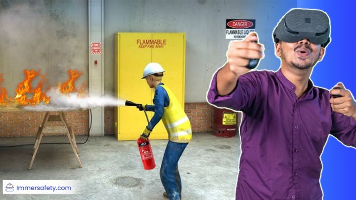 VR fire extinguisher training simulator